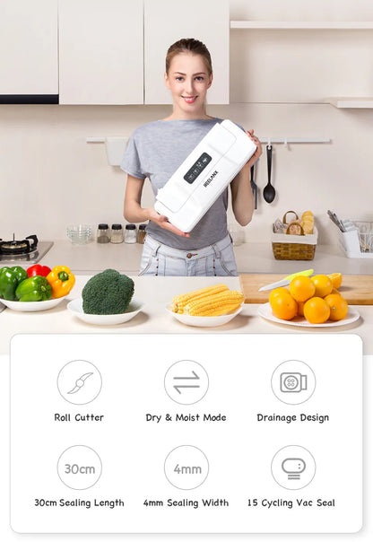 REELANX Máquina De Embalagem De Vácuo Automática, Selador De Vácuo, Melhor Embalador De Vácuo, Embalagem De Vedação, V1, 140W, 15Pcs Sacos