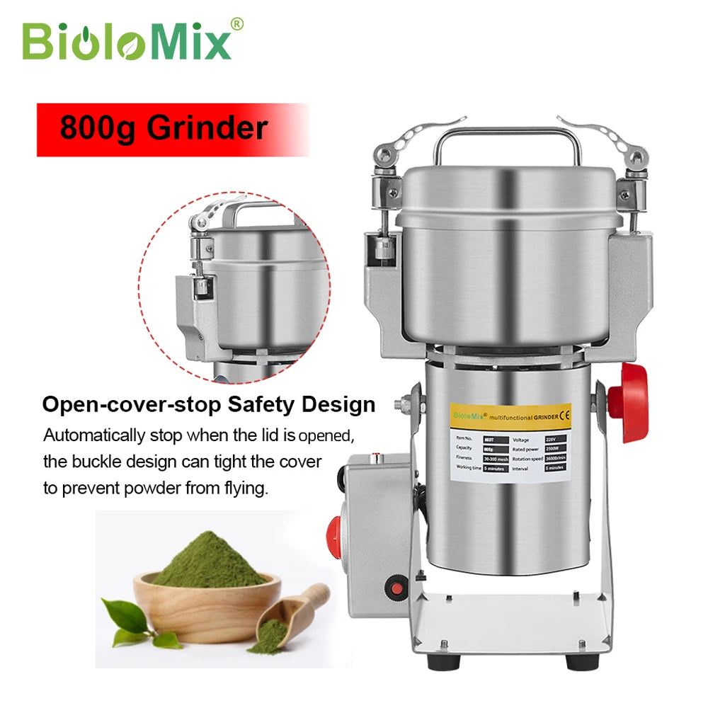 Biolomix 800g 700g grãos especiarias hebals cereais café moedor de alimentos secos moinho máquina moagem gristmill farinha em pó triturador